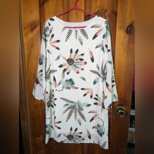 OVI* Boho pull on polyester chiffon lined 3/4 sleeve round neck mid length dress